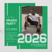 Sportliche Foto Graduation Party Green Einladung (Vorne/Hinten)