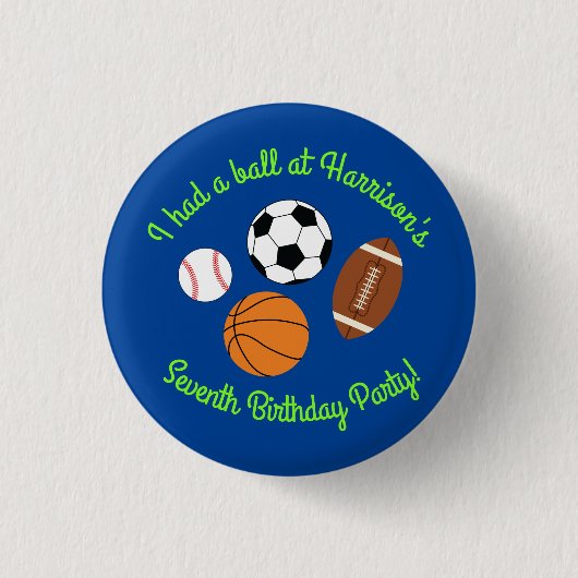 Sportliche Geburtstagsparty Kinder Niedlich Button (Vorderseite)