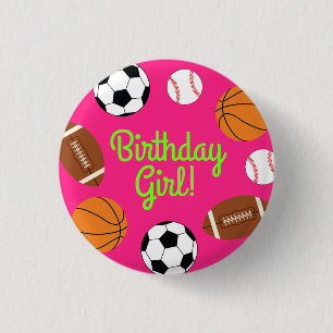 Sportliche Geburtstagsparty Kinder Niedlich Pink G Button
