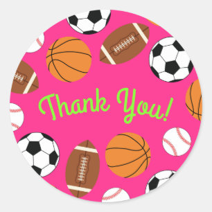 Sportliche Geburtstagsparty Kinder Niedlich Pink G Runder Aufkleber