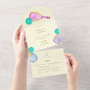 Sportliche Hochzeit Wasserfarben Pickleball Themen All In One Einladung