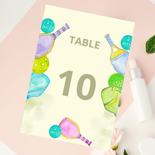 Sportliche Hochzeit Wasserfarben Pickleball Themen Tischnummer