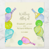 Sportliche Hochzeit Wasserfarben Pickleball Themen Weinetikett (Einzelnes Label)