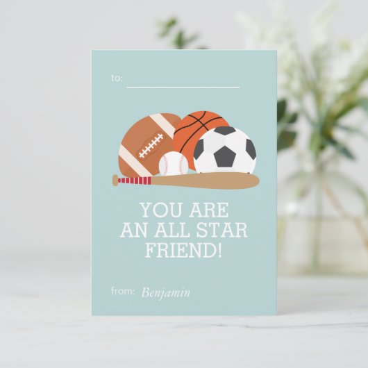 Sportliche Kinder Klassenräume Valentine Einladung (Stehend Vorderseite)