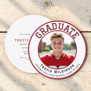 Sportliche rote weiße Abschluss-Fotokarte Einladung