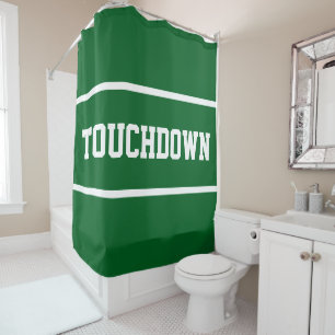 Sportliches Athletik-Grün TOUCHDOWN Weiße Textstre Duschvorhang