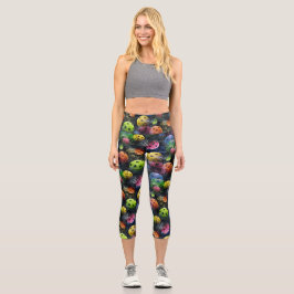 Sportliches, farbenfrohes Pickleball-Muster Capri Leggings
