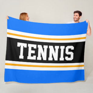Sportliches Hellblau Orange Schwarz TENNIS Streife Fleecedecke