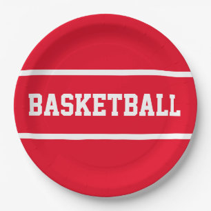 Sportliches Helles Rot Weiß BASKETBALL Text Streif Pappteller