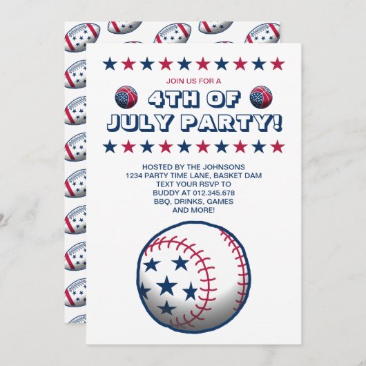 Sportliches Party am 4. Juli Einladung (Vorne/Hinten)