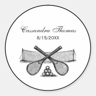 Sportliches Vintage-Tennisnetz, gekreuzte Schläger Runder Aufkleber