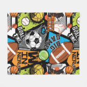 Sportmuster mit Bällen Fleecedecke (Vorderseite (Horizontal))