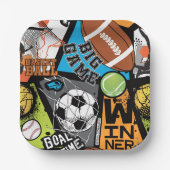 Sportmuster mit Bällen Pappteller (Vorderseite)