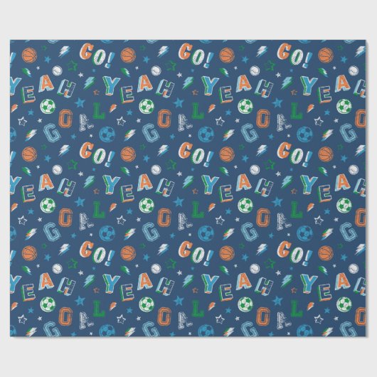 Sportmuster mit Text, Kugeln und Sternen Geschenkpapier (Flach)