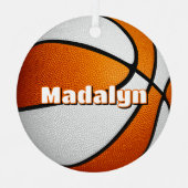 Sportname: orangefarbener weißer Basketball Ornament Aus Metall (Vorderseite)