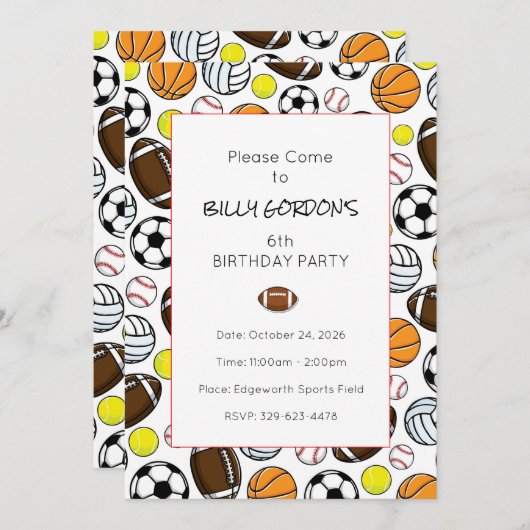 Sportparty Kinder Bunter Fußballspaß Einladung (Vorne/Hinten)