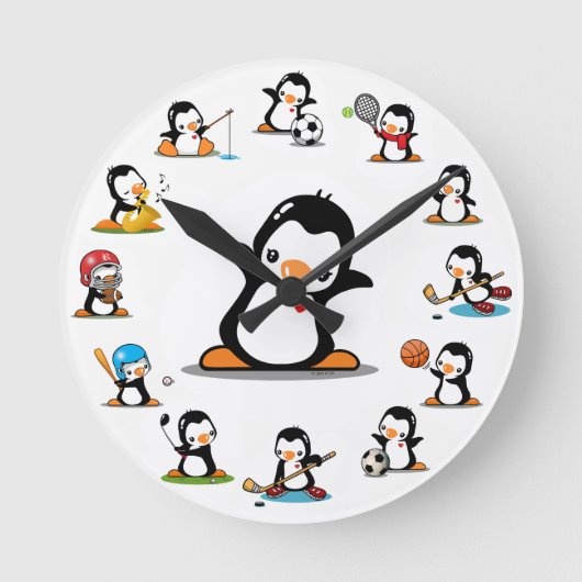 Sportpinguine Runde Wanduhr (Vorderseite)