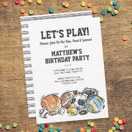 Sports Balls Athletic Birthday Party Invitation Einladung