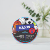 SPORTS BALLS Geburtstagsparty Einladung (Stehend Vorderseite)