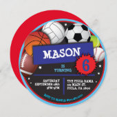 SPORTS BALLS Geburtstagsparty Einladung (Vorne/Hinten)