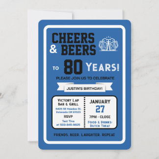 Sports Bar Geburtstags Cheers und Bier bis 80 Jahr Einladung