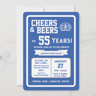 Sports Bar Geburtstags Cheers und Bier zu 55 Jahre Einladung