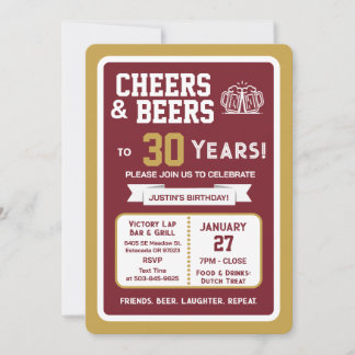 Sports Bar Geburtstags Cheers und Bier zum 30. Geb Einladung