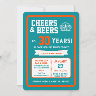 Sports Bar Geburtstags Cheers und Bier zum 30. Geb Einladung