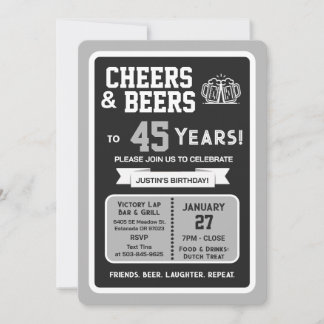 Sports Bar Geburtstags Cheers und Bier zum 45. Geb Einladung