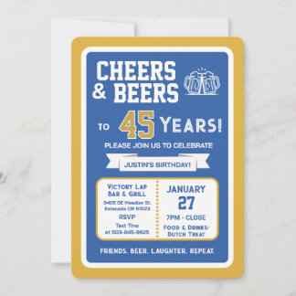 Sports Bar Geburtstags Cheers und Bier zum 45. Geb Einladung