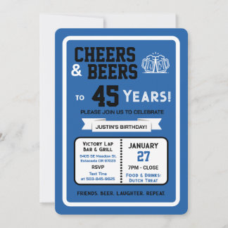 Sports Bar Geburtstags Cheers und Bier zum 45. Geb Einladung