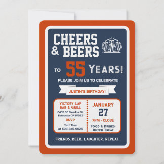 Sports Bar Geburtstags Cheers und Bier zum 55. Geb Einladung