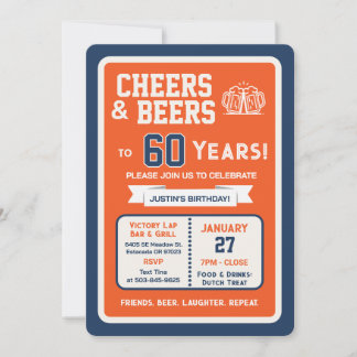 Sports Bar Geburtstags Cheers und Bier zum 60. Geb Einladung