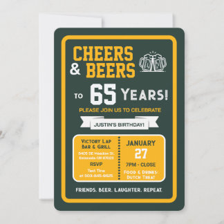 Sports Bar Geburtstags Cheers und Bier zum 65. Geb Einladung