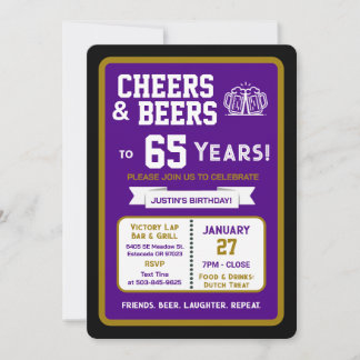 Sports Bar Geburtstags Cheers und Bier zum 65. Geb Einladung