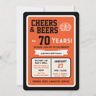 Sports Bar Geburtstags Cheers und Bier zum 70. Geb Einladung