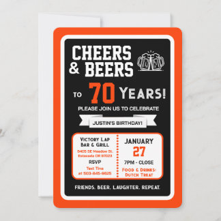 Sports Bar Geburtstags Cheers und Bier zum 70. Geb Einladung