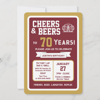 Sports Bar Geburtstags Cheers und Bier zum 70. Geb Einladung