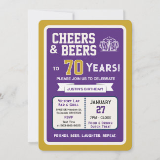 Sports Bar Geburtstags Cheers und Bier zum 70. Geb Einladung