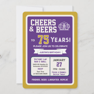 Sports Bar Geburtstags Cheers und Bier zum 75. Geb Einladung