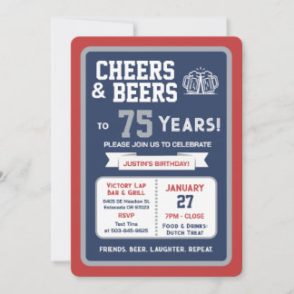 Sports Bar Geburtstags Cheers und Bier zum 75. Geb Einladung