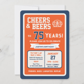 Sports Bar Geburtstags Cheers und Bier zum 75. Geb Einladung