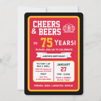 Sports Bar Geburtstags Cheers und Bier zum 75. Geb Einladung