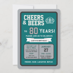 Sports Bar Geburtstags Cheers und Bier zum 80er Einladung