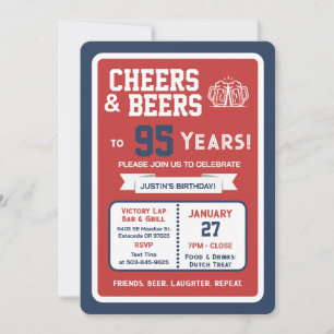Sports Bar Geburtstags Cheers und Bier zum 95. Geb Einladung