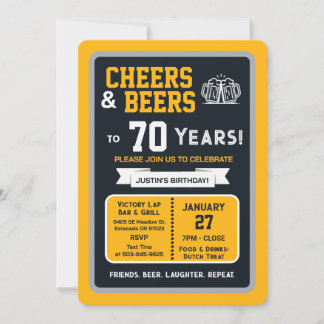 Sports Bar Geburtstags Cheers und Biere für 70 Jah Einladung