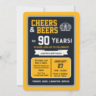 Sports Bar Geburtstags Cheers und Biere für 90 Jah Einladung