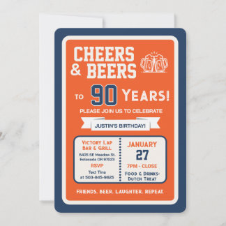 Sports Bar Geburtstags Cheers und Biere für 90 Jah Einladung