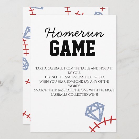 Sports Baseball Homerun Glitter Bridal Shower Game Einladung (Vorne/Hinten)