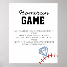 Sports Baseball Homerun Glitter Bridal Shower Game Poster